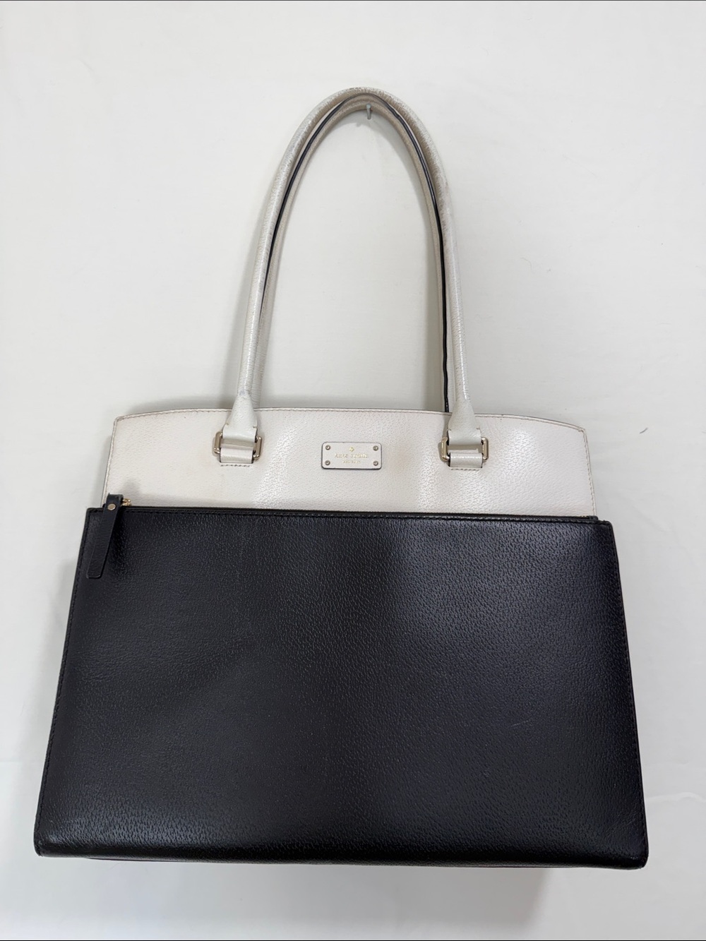 Kate Spade New York Black White Colorblock Leather Tote Shoulder Bag